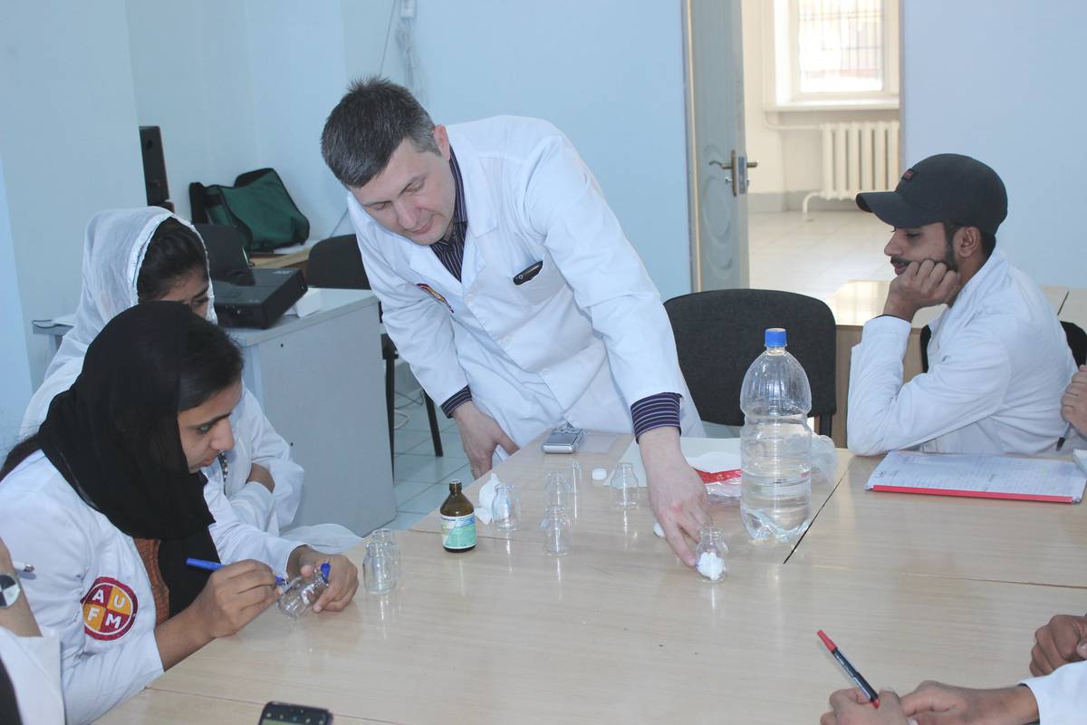 Our guys on the course in biology studying